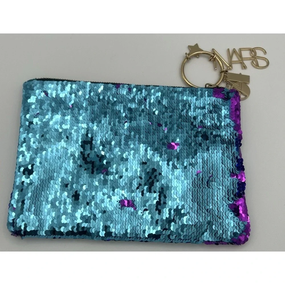 NARS Sequin Studio 54 Pouch Cosmetic Bag Blue Purple w/ Keychain